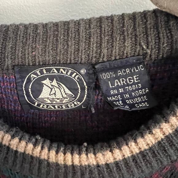 Vtg Atlantic Traders Multicolor Patterned Pullover Sweater Size L - Picture 3 of 6